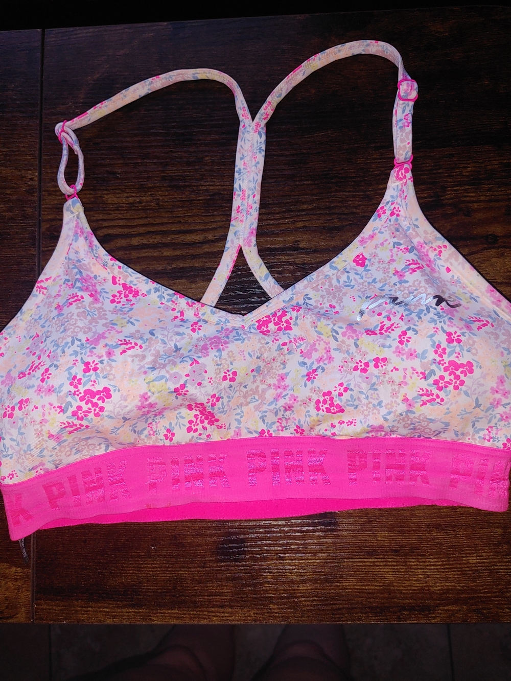 PINK Victoria's Secret Floral Wireless Bralette with Hot Pink Band
